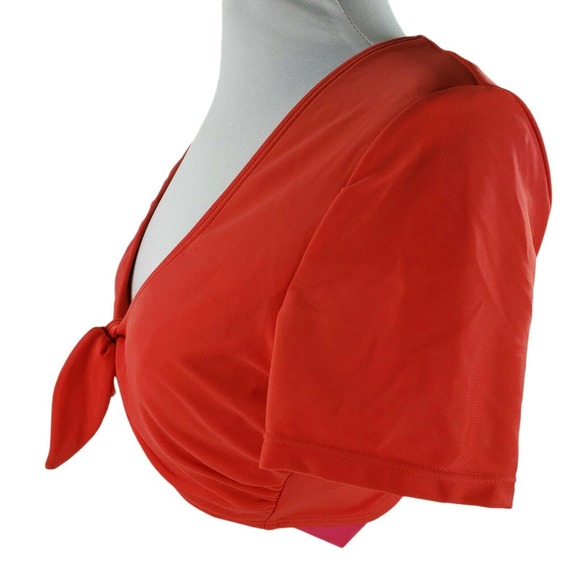 Xhilaration Red Bikini Swim Top Jrs 11/13 Wmns 8/10 Tie Front Open Back - Picture 4 of 10